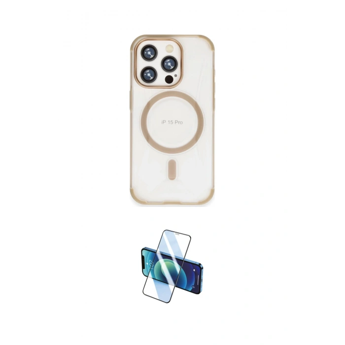 MARSİLYAN™- iPhone 15 Pro Kılıf Eksen Klasik Koleksiyonu - Siyah 3D Antistatik Cam Ekran Koruyucu