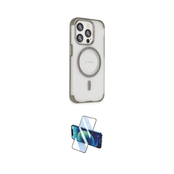 MARSİLYAN™- iPhone 15 Pro Kılıf Eksen Klasik Koleksiyonu - Siyah 3D Antistatik Cam Ekran Koruyucu