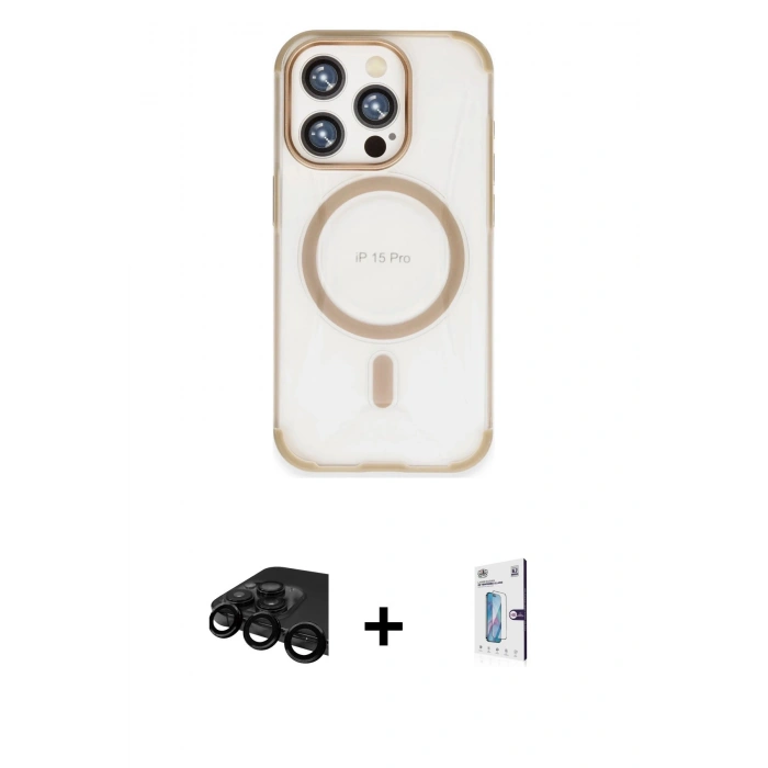 MARSİLYAN™- iPhone 15 Pro Kılıf Eksen Klasik Koleksiyonu - Siyah Bilvis 0.18mm Plus Cam Ekran Koruyucu + Siyah Raze Metal Kamera Lens