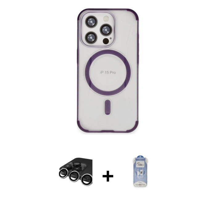 MARSİLYAN™- iPhone 15 Pro Kılıf Eksen Klasik Koleksiyonu - Siyah Joko Magic 5D Cam + Raze Metal Kamera Lens - GS