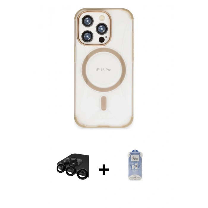 MARSİLYAN™- iPhone 15 Pro Kılıf Eksen Klasik Koleksiyonu - Siyah Joko Magic 5D Cam + Raze Metal Kamera Lens - SH