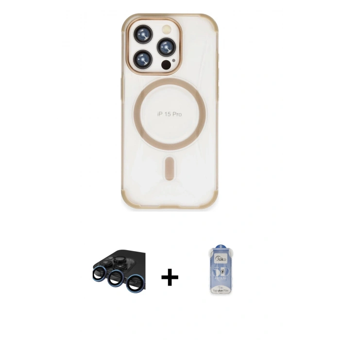 MARSİLYAN™- iPhone 15 Pro Kılıf Eksen Klasik Koleksiyonu - Siyah Joko Magic 5D Cam + Raze Metal Kamera Lens - LT