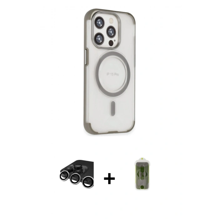 MARSİLYAN™- iPhone 15 Pro Kılıf Eksen Klasik Koleksiyonu - Siyah Joko Magic 5D Hayalet Cam + Raze Metal Kamera Lens - GS