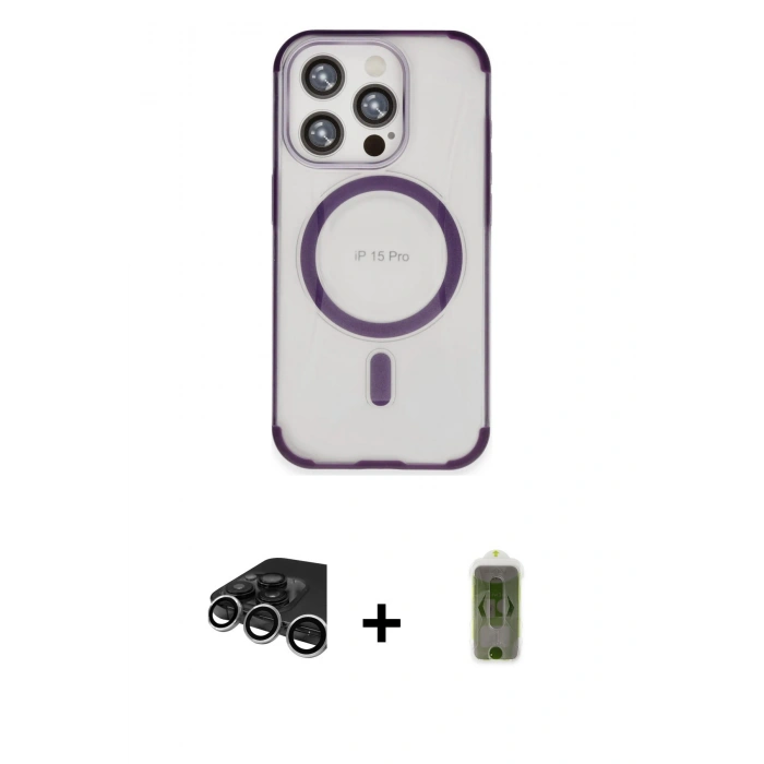 MARSİLYAN™- iPhone 15 Pro Kılıf Eksen Klasik Koleksiyonu - Siyah Joko Magic 5D Hayalet Cam + Raze Metal Kamera Lens - GS