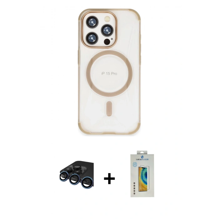 MARSİLYAN™- iPhone 15 Pro Kılıf Eksen Klasik Koleksiyonu - Siyah Polymer Nano Ekran Koruyucu + Raze Metal Kamera Lens - LT