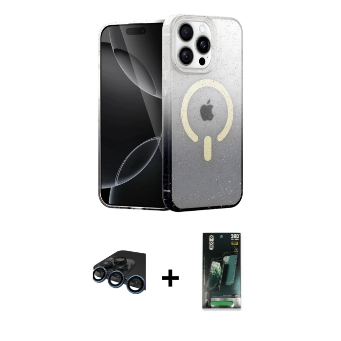 MARSİLYAN™- iPhone 15 Pro Kılıf Eksen Minimal Özel Seri - Şeffaf 360 Full Body Arka Koruyucu + Raze Metal Kamera Lens - LT