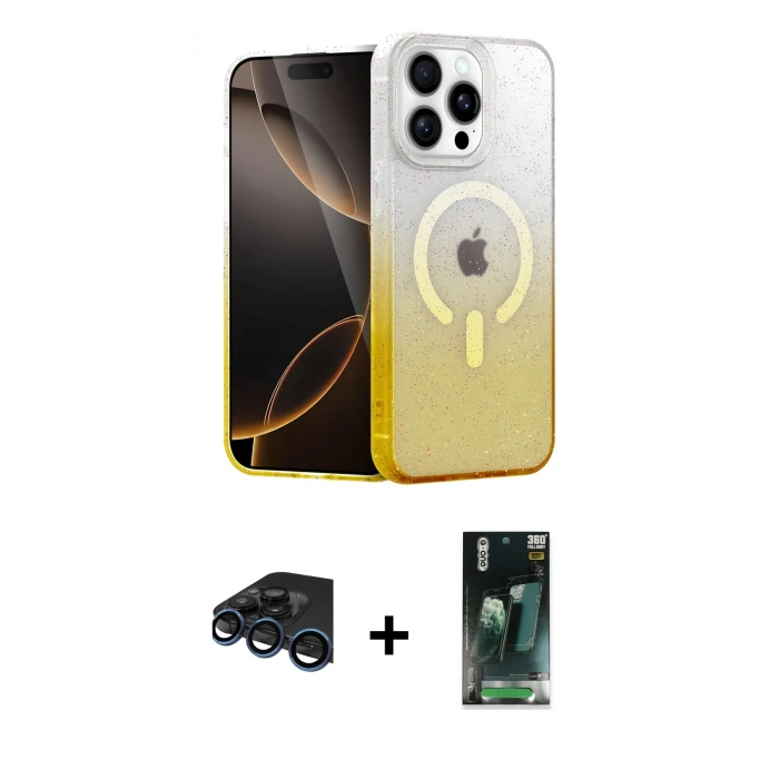 MARSİLYAN™- iPhone 15 Pro Kılıf Eksen Minimal Özel Seri - Şeffaf 360 Full Body Arka Koruyucu + Raze Metal Kamera Lens - LT