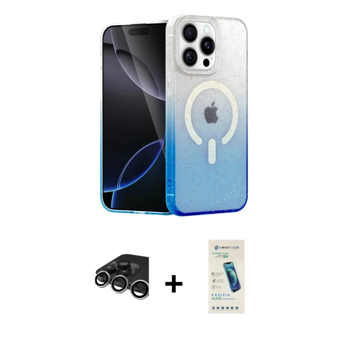 MARSİLYAN™- iPhone 15 Pro Kılıf Eksen Minimal Özel Seri - Şeffaf Pasifik Cam Ekran Koruyucu + Raze Metal Kamera Lens - GS