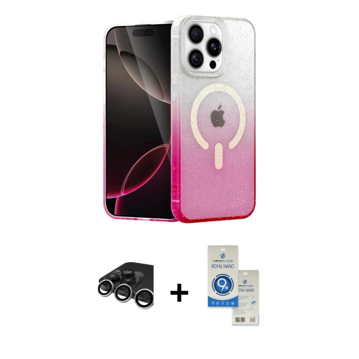 MARSİLYAN™- iPhone 15 Pro Kılıf Eksen Minimal Özel Seri - Şeffaf Royal Nano Ekran Koruyucu + Raze Metal Kamera Lens - GS