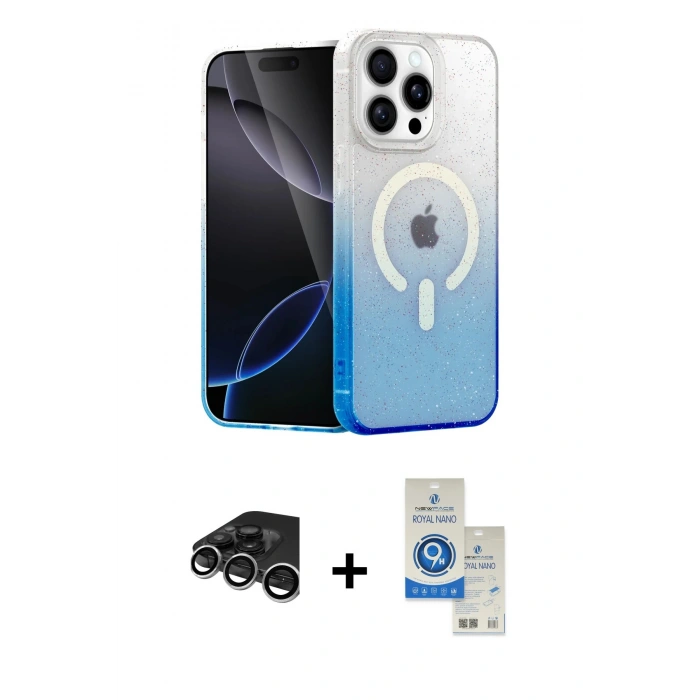 MARSİLYAN™- iPhone 15 Pro Kılıf Eksen Minimal Özel Seri - Şeffaf Royal Nano Ekran Koruyucu + Raze Metal Kamera Lens - GS