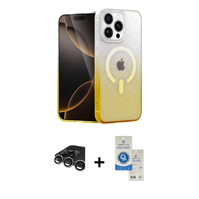 MARSİLYAN™- iPhone 15 Pro Kılıf Eksen Minimal Özel Seri - Şeffaf Royal Nano Ekran Koruyucu + Raze Metal Kamera Lens - GS
