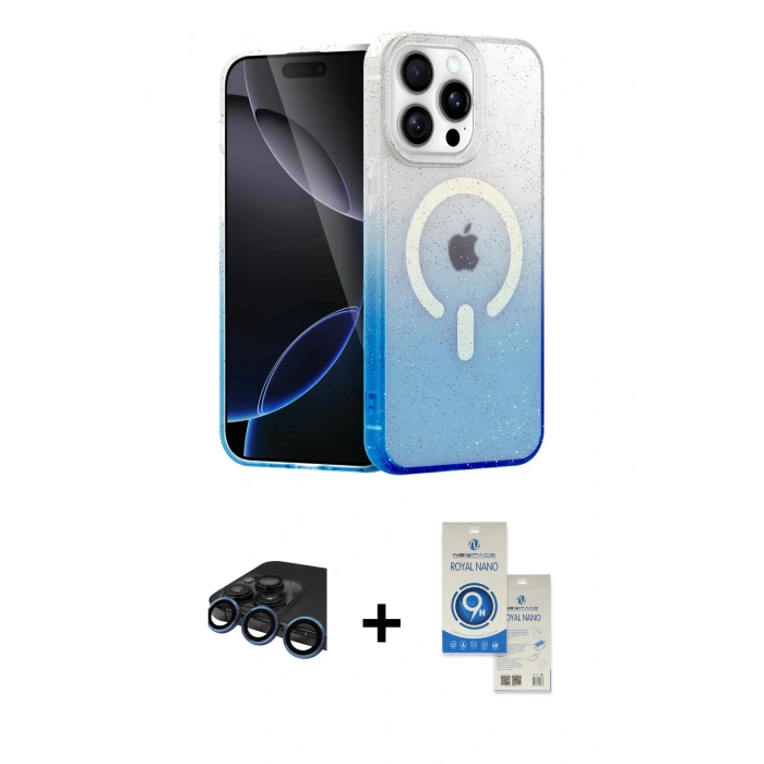 MARSİLYAN™- iPhone 15 Pro Kılıf Eksen Minimal Özel Seri - Şeffaf Royal Nano Ekran Koruyucu + Raze Metal Kamera Lens - LT