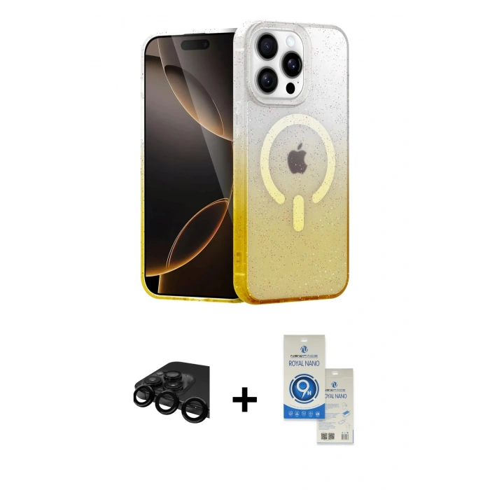 MARSİLYAN™- iPhone 15 Pro Kılıf Eksen Minimal Özel Seri - Şeffaf Royal Nano Ekran Koruyucu + Raze Metal Kamera Lens - SH