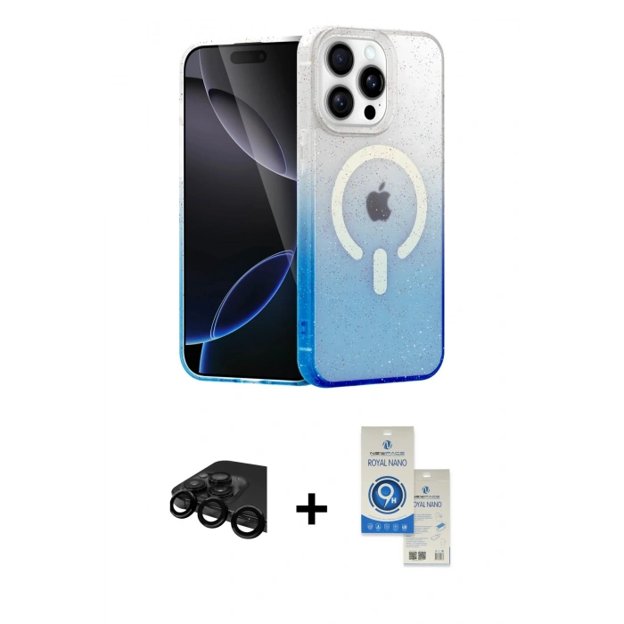 MARSİLYAN™- iPhone 15 Pro Kılıf Eksen Minimal Özel Seri - Şeffaf Royal Nano Ekran Koruyucu + Raze Metal Kamera Lens - SH