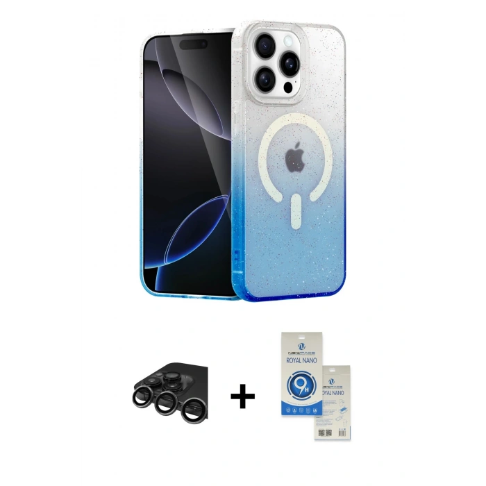 MARSİLYAN™- iPhone 15 Pro Kılıf Eksen Minimal Özel Seri - Şeffaf Royal Nano Ekran Koruyucu + Raze Metal Kamera Lens - TMGI