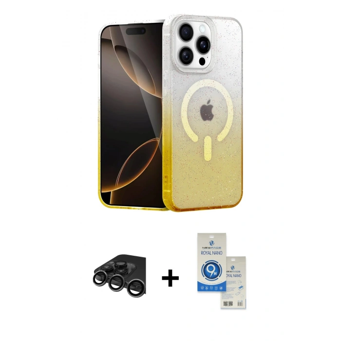 MARSİLYAN™- iPhone 15 Pro Kılıf Eksen Minimal Özel Seri - Şeffaf Royal Nano Ekran Koruyucu + Raze Metal Kamera Lens - TMGI