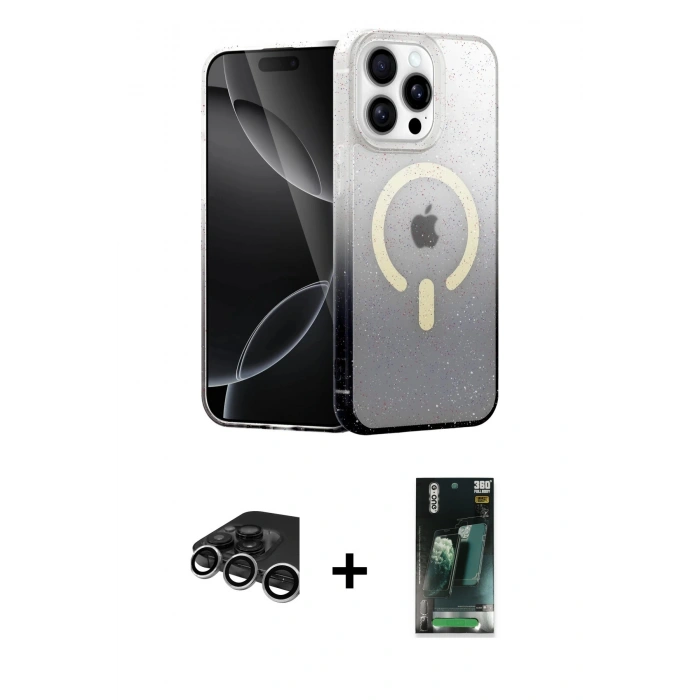 MARSİLYAN™- iPhone 15 Pro Kılıf Eksen Minimal Özel Seri - Siyah 360 Mat Full Body Arka Koruyucu + Raze Metal Kamera Lens - GS