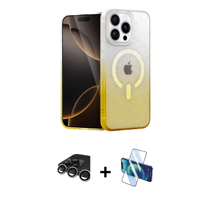 MARSİLYAN™- iPhone 15 Pro Kılıf Eksen Minimal Özel Seri - Siyah 3D Antistatik Cam Ekran Koruyucu + Raze Metal Kamera Lens - GS