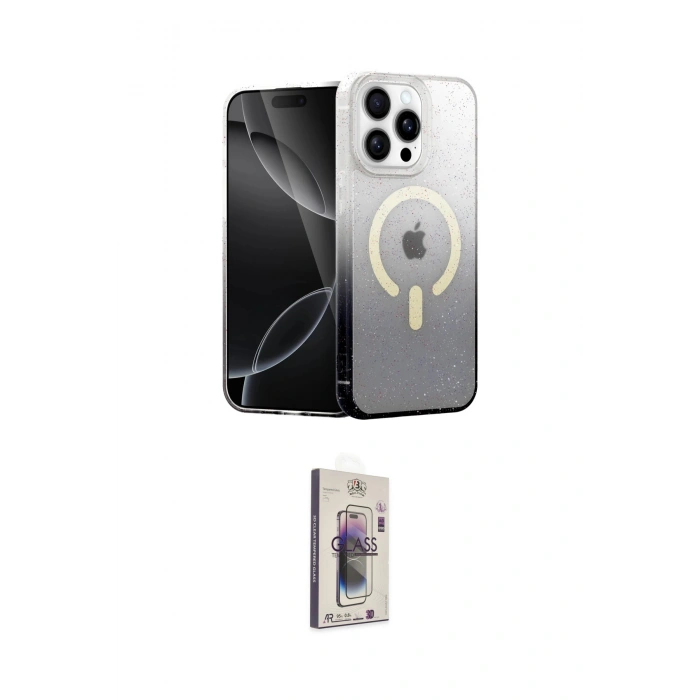 MARSİLYAN™- iPhone 15 Pro Kılıf Eksen Minimal Özel Seri - Siyah Bilvis 3D Cam Ekran Koruyucu