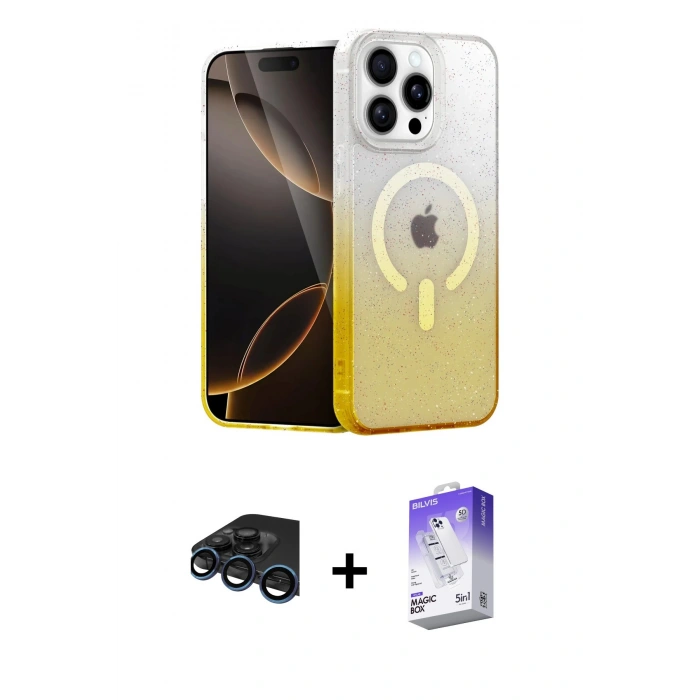 MARSİLYAN™- iPhone 15 Pro Kılıf Eksen Minimal Özel Seri - Siyah Bilvis 5in1 3D Magic Cam Ekran Koruyucu + Raze Metal Kamera Lens - LT