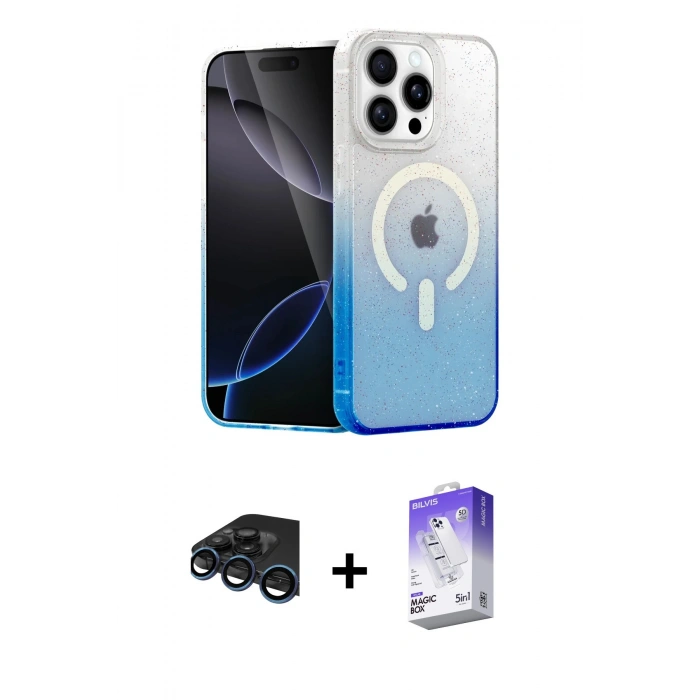MARSİLYAN™- iPhone 15 Pro Kılıf Eksen Minimal Özel Seri - Siyah Bilvis 5in1 3D Magic Cam Ekran Koruyucu + Raze Metal Kamera Lens - LT