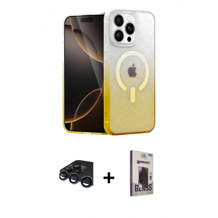 MARSİLYAN™- iPhone 15 Pro Kılıf Eksen Minimal Özel Seri - Siyah Bilvis Hayalet Cam Ekran Koruyucu + Raze Metal Kamera Lens - LT