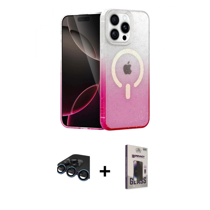 MARSİLYAN™- iPhone 15 Pro Kılıf Eksen Minimal Özel Seri - Siyah Bilvis Hayalet Cam Ekran Koruyucu + Raze Metal Kamera Lens - LT