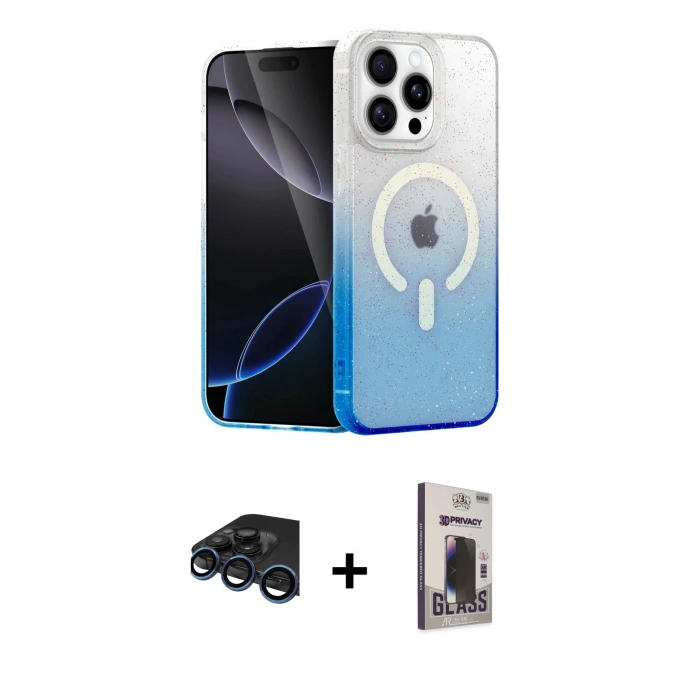 MARSİLYAN™- iPhone 15 Pro Kılıf Eksen Minimal Özel Seri - Siyah Bilvis Hayalet Cam Ekran Koruyucu + Raze Metal Kamera Lens - LT