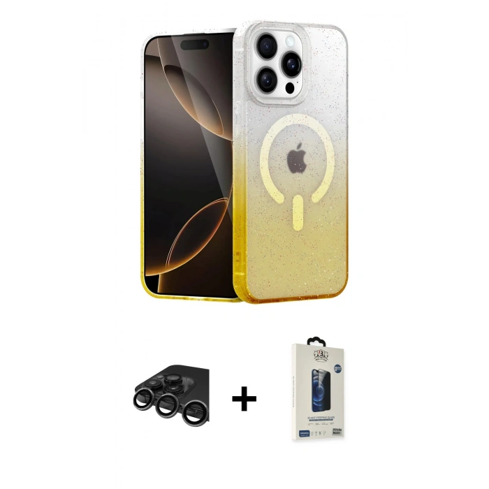 MARSİLYAN™- iPhone 15 Pro Kılıf Eksen Minimal Özel Seri - Siyah Bilvis Hayalet Cam Ekran Koruyucu + Raze Metal Kamera Lens - TMGI