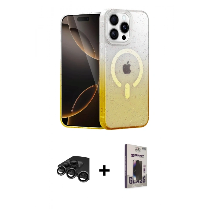 MARSİLYAN™- iPhone 15 Pro Kılıf Eksen Minimal Özel Seri - Siyah Bilvis Hayalet Cam Ekran Koruyucu + Raze Metal Kamera Lens - TMGI