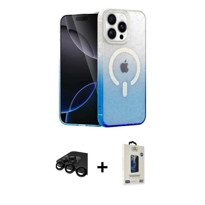 MARSİLYAN™- iPhone 15 Pro Kılıf Eksen Minimal Özel Seri - Siyah Bilvis Hayalet Cam Ekran Koruyucu + Siyah Raze Metal Kamera Lens