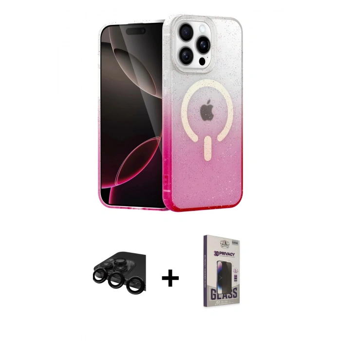 MARSİLYAN™- iPhone 15 Pro Kılıf Eksen Minimal Özel Seri - Siyah Bilvis Hayalet Cam Ekran Koruyucu + Raze Metal Kamera Lens - SH