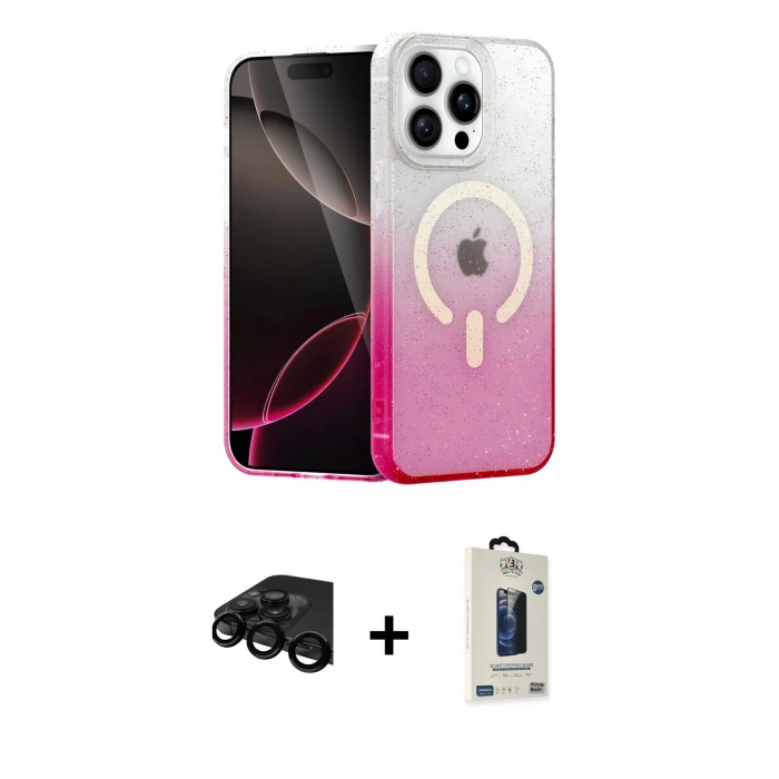 MARSİLYAN™- iPhone 15 Pro Kılıf Eksen Minimal Özel Seri - Siyah Bilvis Hayalet Cam Ekran Koruyucu + Siyah Raze Metal Kamera Lens