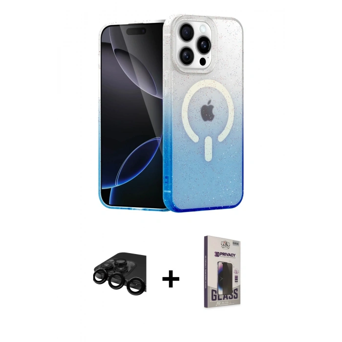 MARSİLYAN™- iPhone 15 Pro Kılıf Eksen Minimal Özel Seri - Siyah Bilvis Hayalet Cam Ekran Koruyucu + Raze Metal Kamera Lens - SH