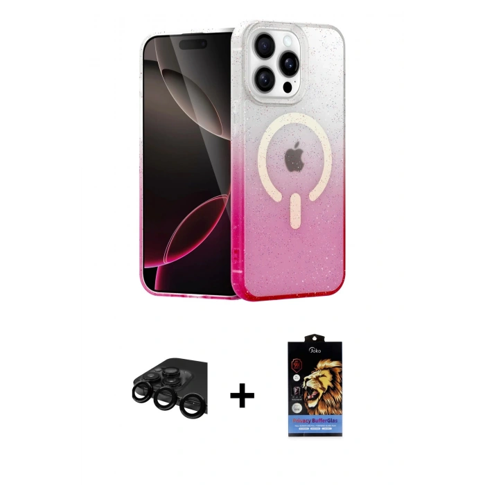 MARSİLYAN™- iPhone 15 Pro Kılıf Eksen Minimal Özel Seri - Siyah Buffer Hayalet Cam Ekran Koruyucu + Raze Metal Kamera Lens - SH