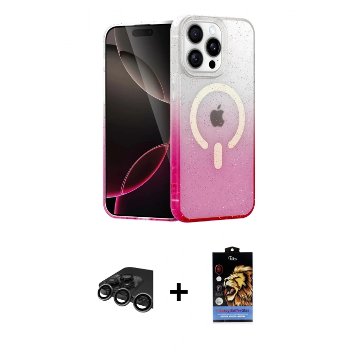 MARSİLYAN™- iPhone 15 Pro Kılıf Eksen Minimal Özel Seri - Siyah Buffer Hayalet Cam Ekran Koruyucu + Raze Metal Kamera Lens - TMGI