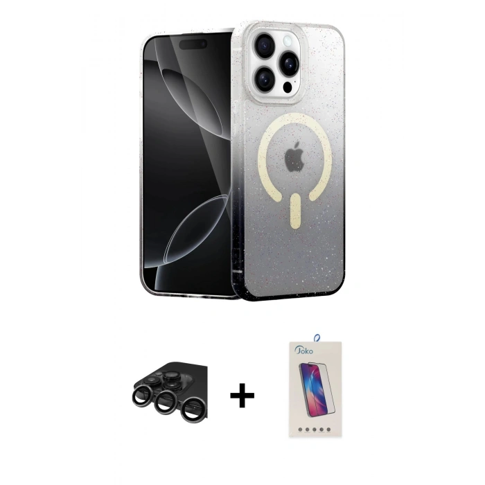 MARSİLYAN™- iPhone 15 Pro Kılıf Eksen Minimal Özel Seri - Siyah Joko 5D Cam + Raze Metal Kamera Lens - TMGI