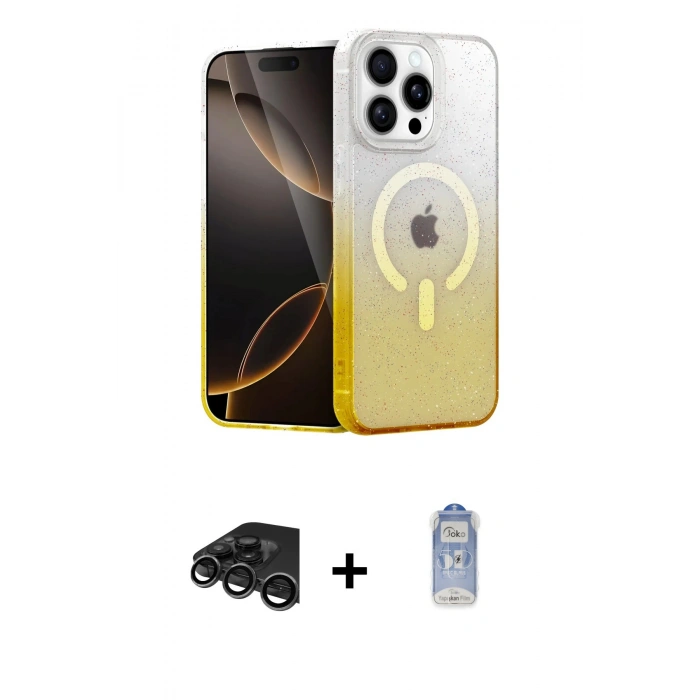 MARSİLYAN™- iPhone 15 Pro Kılıf Eksen Minimal Özel Seri - Siyah Joko Magic 5D Cam + Raze Metal Kamera Lens - TMGI