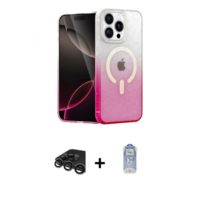 MARSİLYAN™- iPhone 15 Pro Kılıf Eksen Minimal Özel Seri - Siyah Joko Magic 5D Cam + Raze Metal Kamera Lens - TMGI