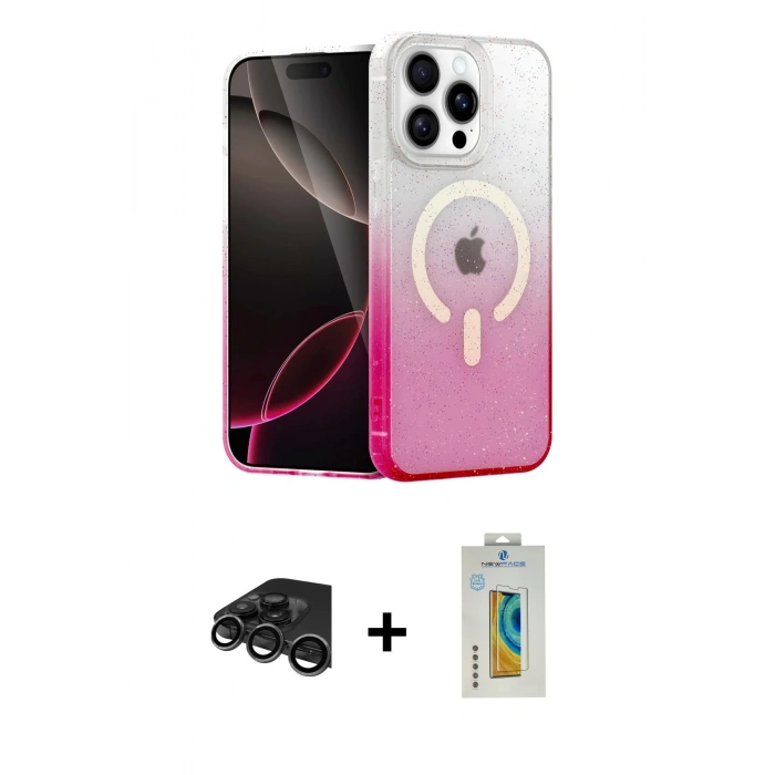 MARSİLYAN™- iPhone 15 Pro Kılıf Eksen Minimal Özel Seri - Siyah Polymer Nano Ekran Koruyucu + Raze Metal Kamera Lens - TMGI