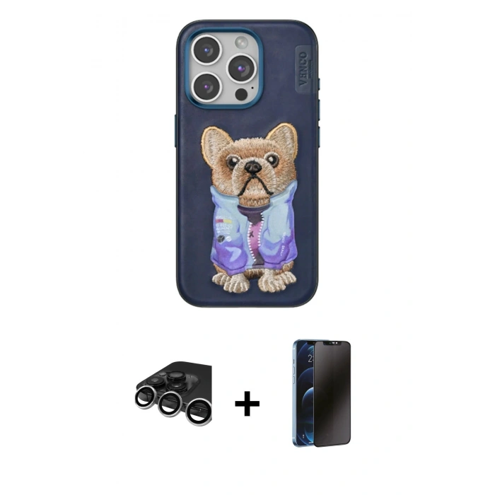 MARSİLYAN™- iPhone 15 Pro Kılıf İz Minimal Koleksiyonu - Siyah 3D Antistatik Hayalet Cam Ekran Koruyucu + Raze Metal Kamera Lens - GS