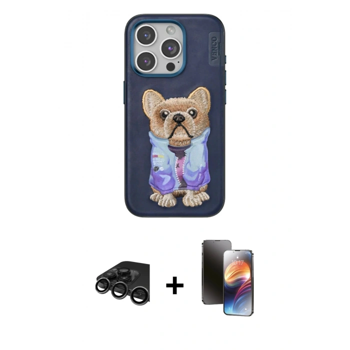 MARSİLYAN™- iPhone 15 Pro Kılıf İz Minimal Koleksiyonu - Siyah 3D Antistatik Mat Seramik Nano Ekran Koruyucu + Raze Metal Kamera Lens - TMGI
