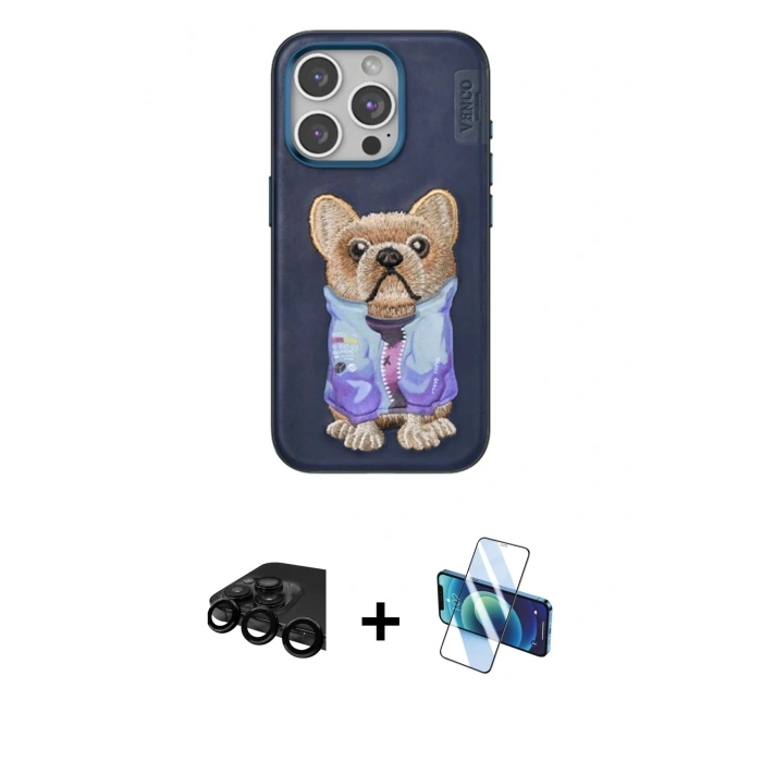 MARSİLYAN™- iPhone 15 Pro Kılıf İz Minimal Koleksiyonu - Siyah 3D Antistatik Seramik Nano Ekran Koruyucu + Raze Metal Kamera Lens - SH