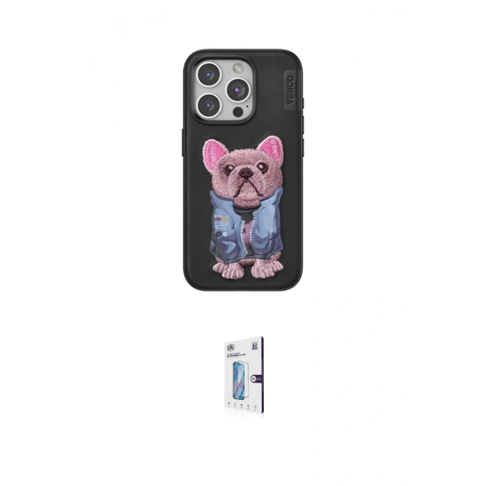 MARSİLYAN™- iPhone 15 Pro Kılıf İz Minimal Koleksiyonu - Siyah Bilvis 0.18mm Plus Cam Ekran Koruyucu
