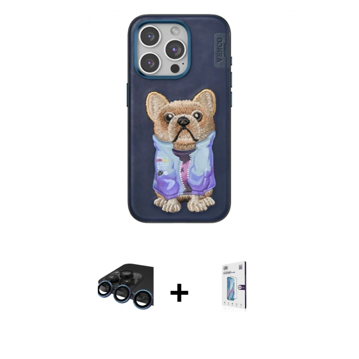 MARSİLYAN™- iPhone 15 Pro Kılıf İz Minimal Koleksiyonu - Siyah Bilvis 0.18mm Plus Cam Ekran Koruyucu + Raze Metal Kamera Lens - LT