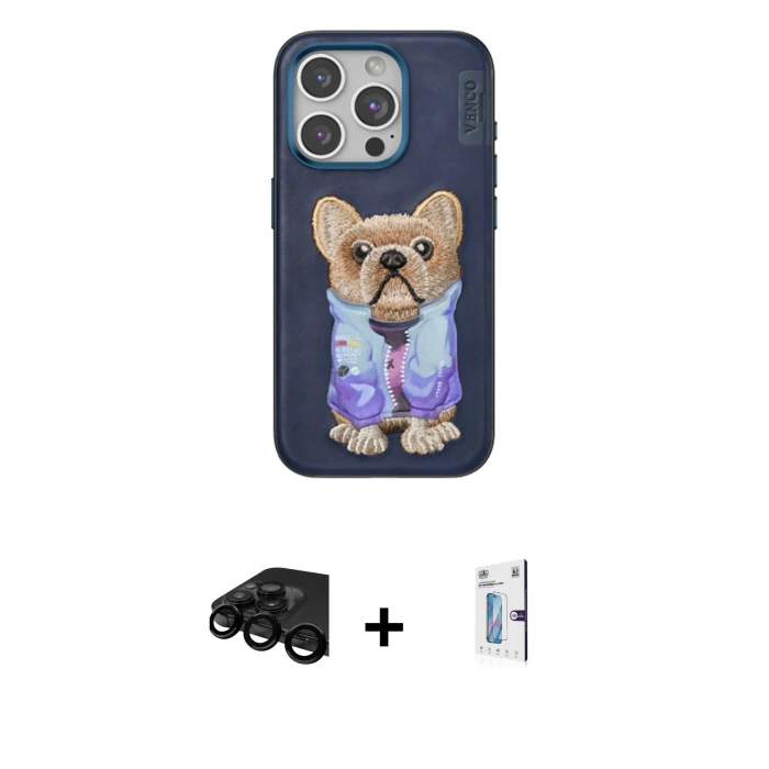 MARSİLYAN™- iPhone 15 Pro Kılıf İz Minimal Koleksiyonu - Siyah Bilvis 0.18mm Plus Cam Ekran Koruyucu + Raze Metal Kamera Lens - SH