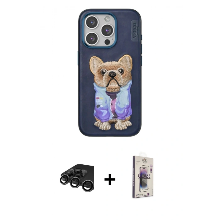 MARSİLYAN™- iPhone 15 Pro Kılıf İz Minimal Koleksiyonu - Siyah Bilvis 3D Cam Ekran Koruyucu + Raze Metal Kamera Lens - TMGI