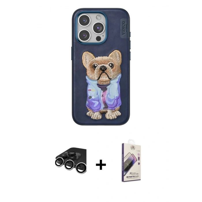 MARSİLYAN™- iPhone 15 Pro Kılıf İz Minimal Koleksiyonu - Siyah Bilvis 3D Mat Cam Ekran Koruyucu + Raze Metal Kamera Lens - GS