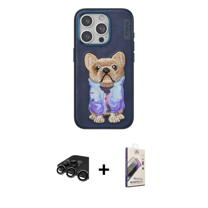 MARSİLYAN™- iPhone 15 Pro Kılıf İz Minimal Koleksiyonu - Siyah Bilvis 3D Mat Cam Ekran Koruyucu + Raze Metal Kamera Lens - TMGI