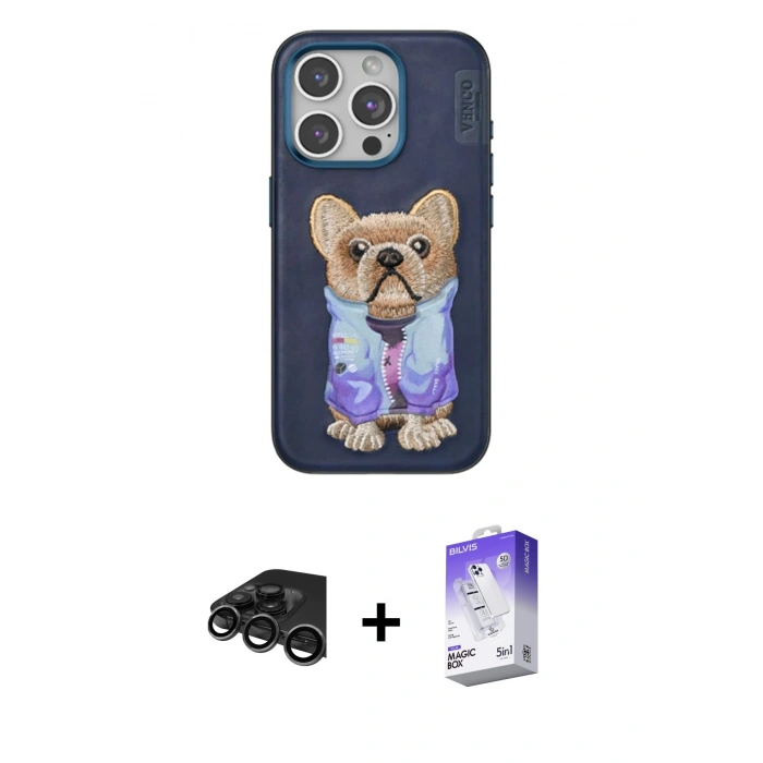 MARSİLYAN™- iPhone 15 Pro Kılıf İz Minimal Koleksiyonu - Siyah Bilvis 5in1 3D Magic Cam Ekran Koruyucu + Raze Metal Kamera Lens - TMGI